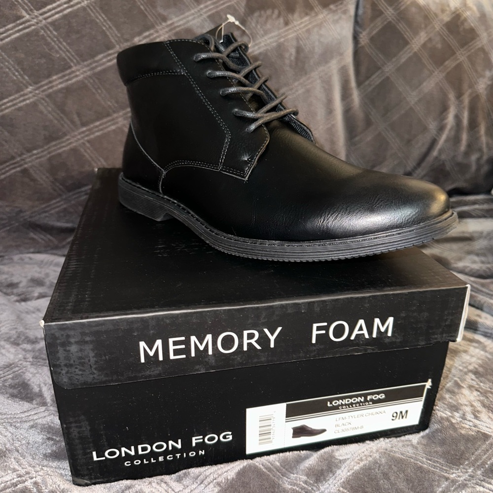 NEW London Fog Collection Tyler Chukka Men's Size 9m Black Leather Dress Shoes